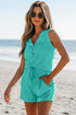 Ribbed Button V Neck Tank Top and Shorts Set